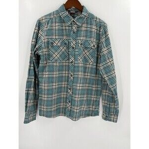 OUTDOOR RESEARCH - MENS MEDIUM - GREEN PLAID LONG SLEEVE BUTTON UP FLANNEL SHIRT